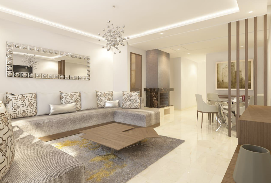 Spacious bedroom with modern furniture